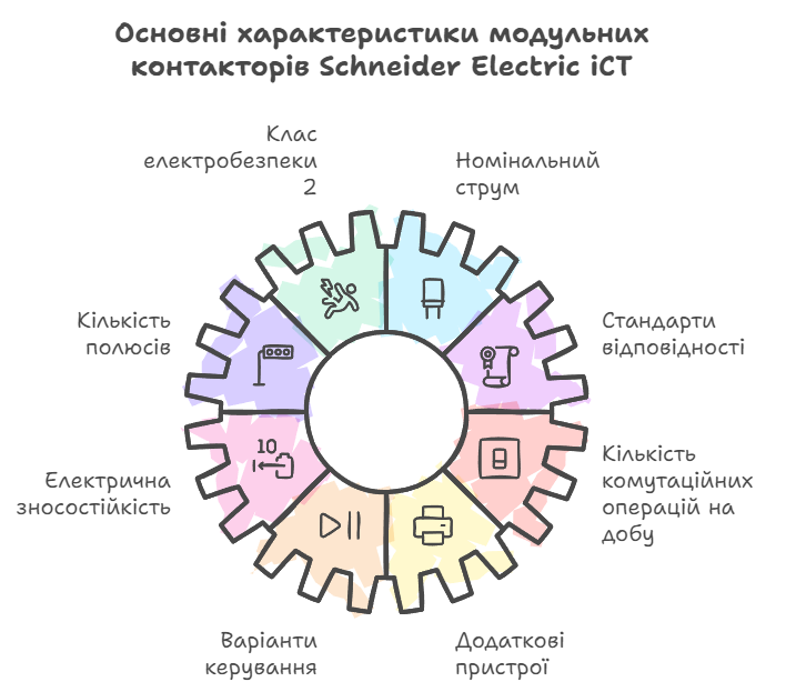 Основні характеристики модульних контакторів Schneider Electric iCT